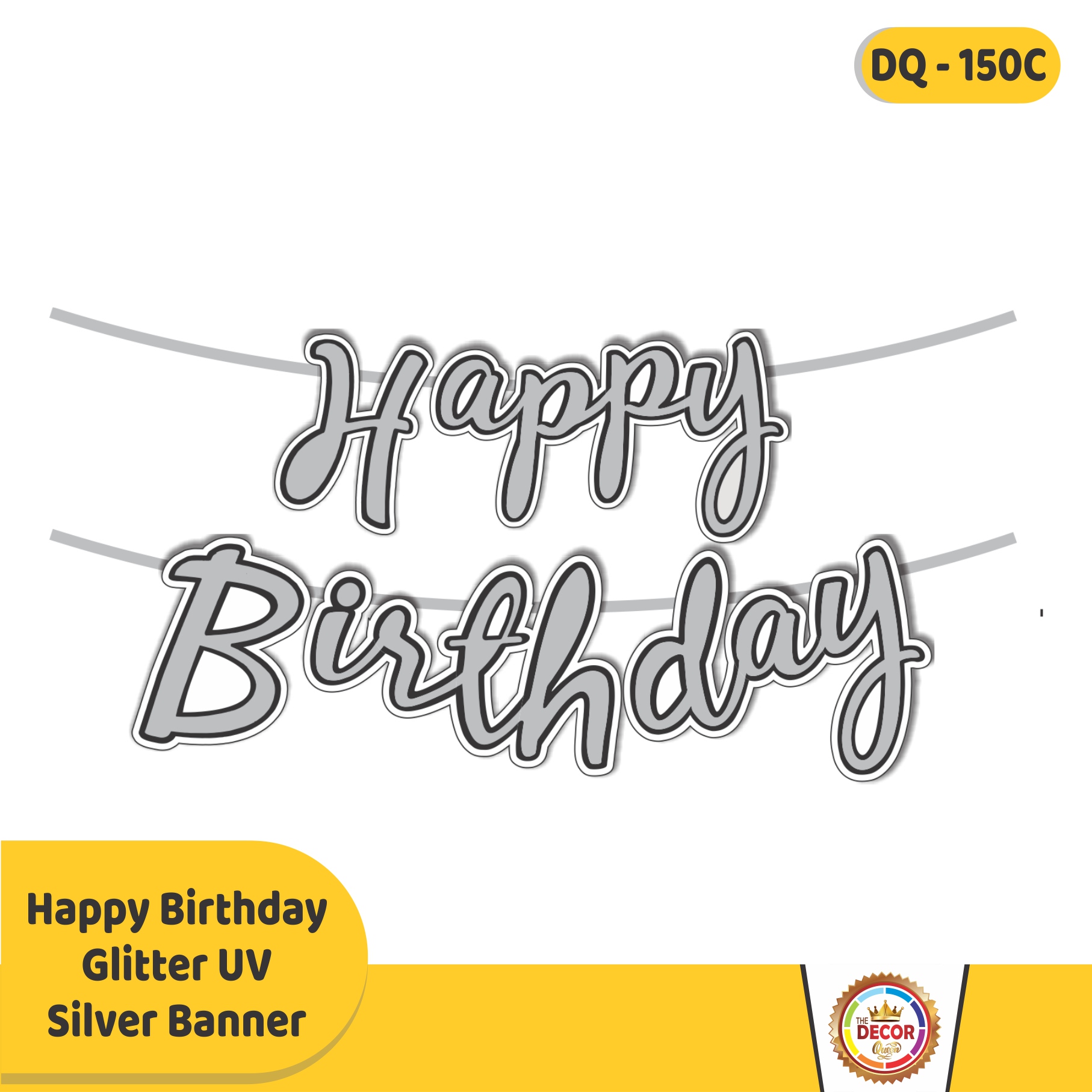 Happy Birthday Glitter UV Silver Banner|Banners|Happy Birthday Banner